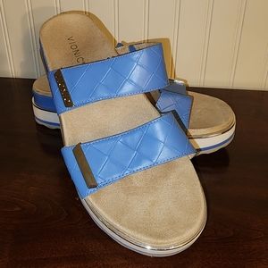 Vionic brandie flatform platform sandals blue 8.5 adjustable straps orthotics